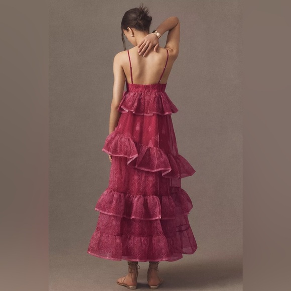 NWT Anthropologie Let Me Be Sleeveless Sheer Tiered Pink Layered Midi Dress M - Picture 14 of 14